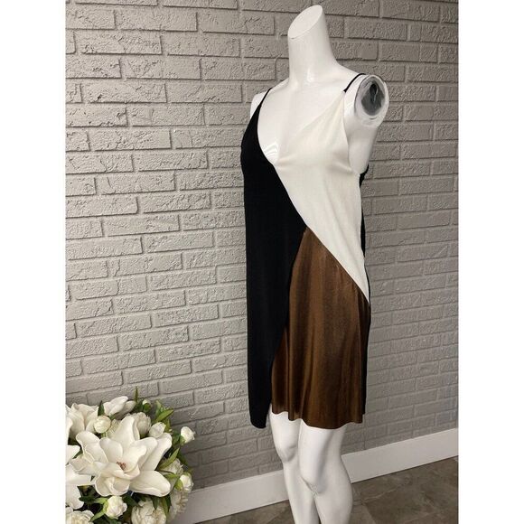 Zara Women Asymmetrical Color Block Metallic Slip Dress Size S - Picture 3 of 9
